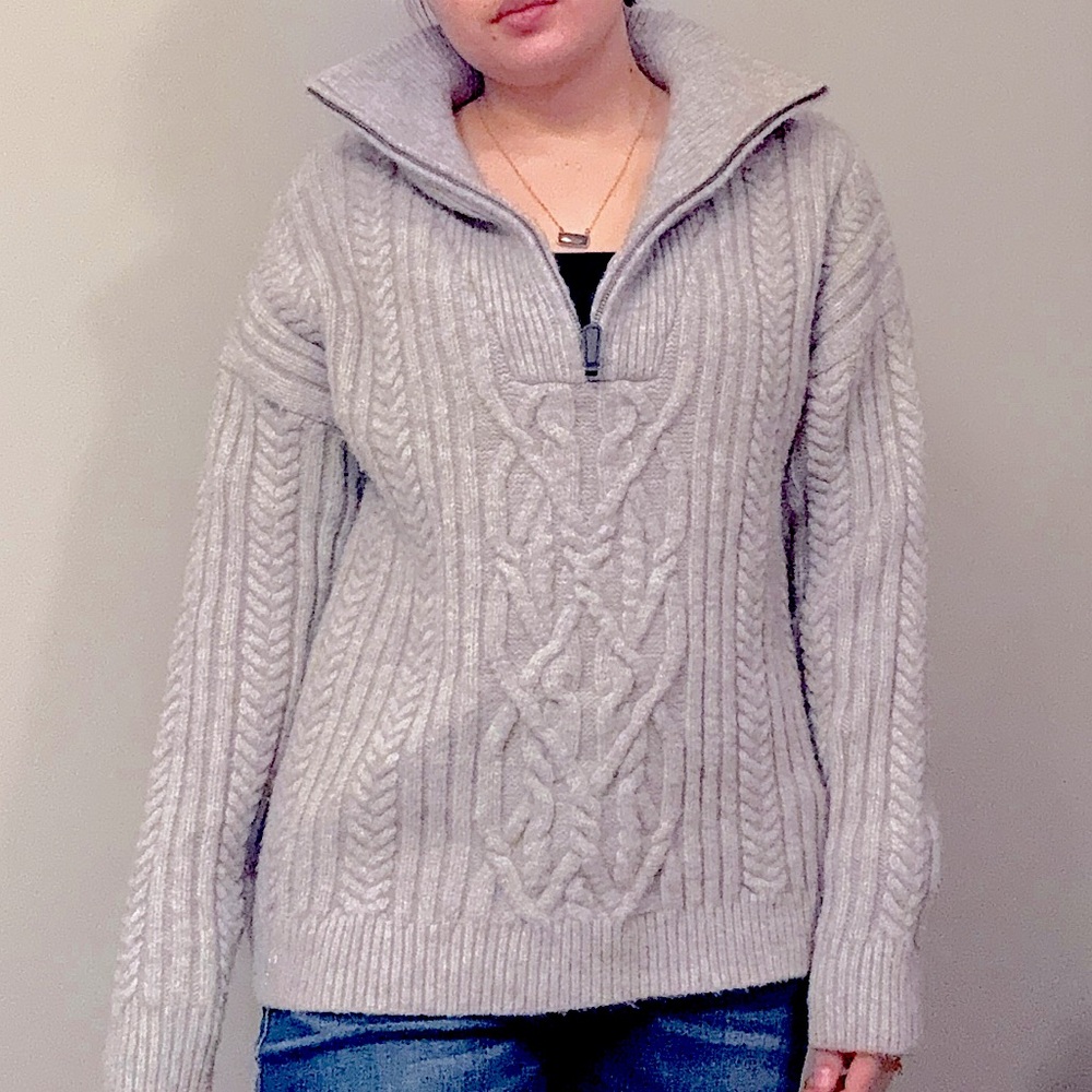 Sundance Gray Textured Knit Quarter Zip Sweater